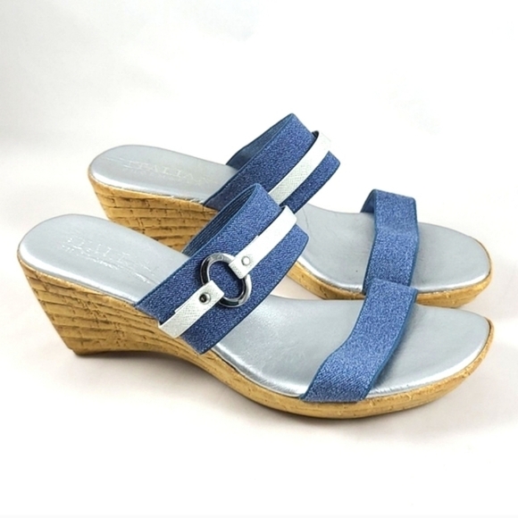 Italian Shoemakers Vivian Slip On Wedge Platform Denim Blue Sandals Straps Sz 10 - Picture 1 of 15